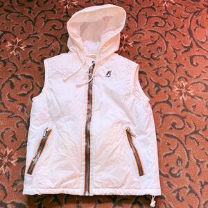 K-WAY PackableWhite Hooded Vest with Zipper and 2 Front Slash Pockets - Size XS